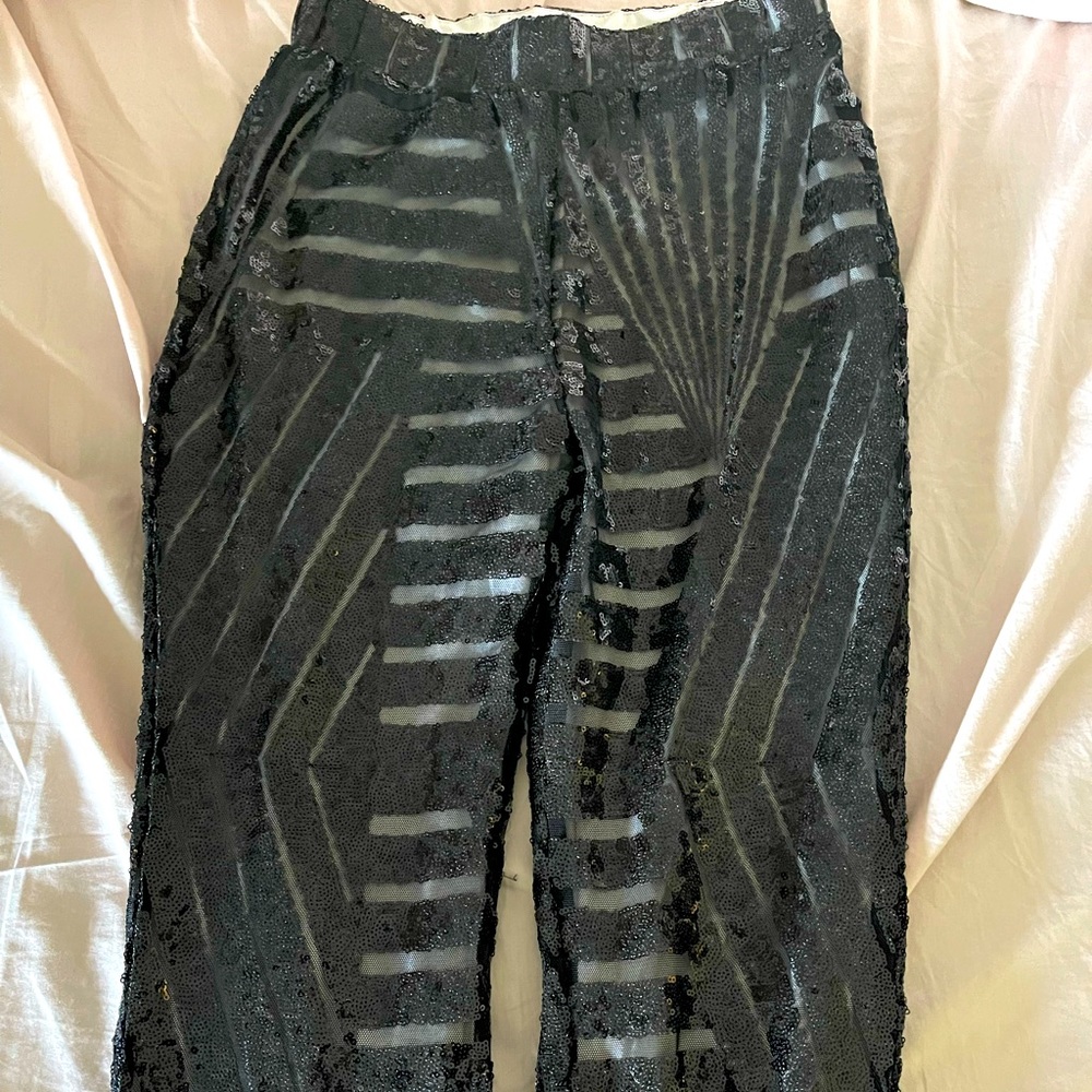 Sequin stretch flare pants